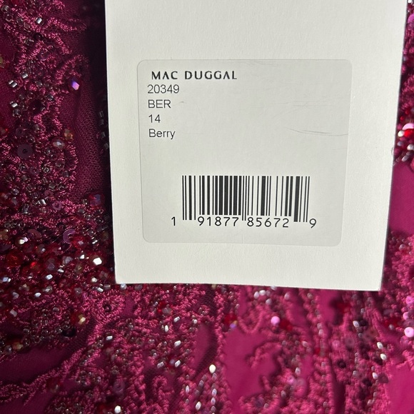Mac Duggal 20349 NWT Red Embellished Puff Sleeve V Neck Gown - Picture 12 of 14